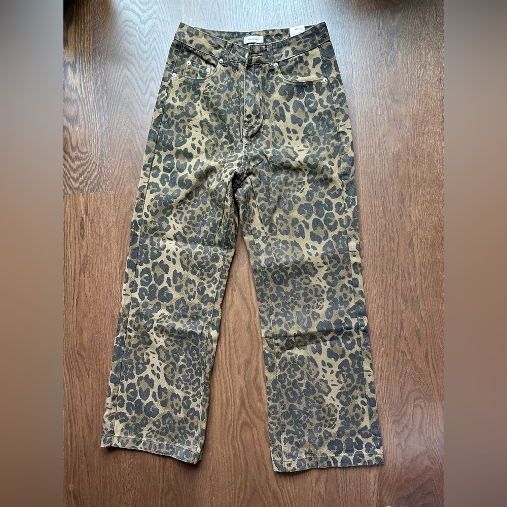 Denim Leopard Print Pants
